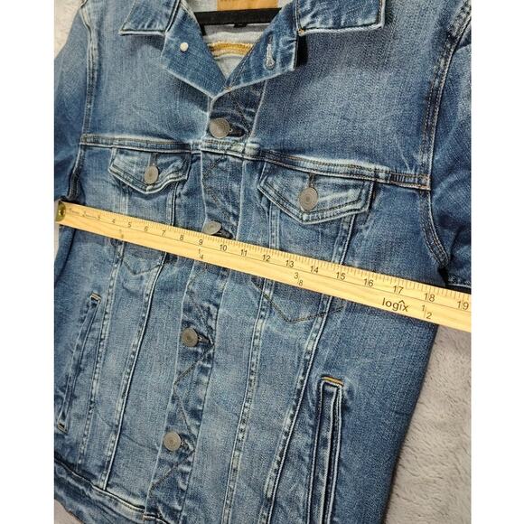 American Eagle Outfitters Mens Trucker Jacket Dark Blue Wash Denim Size Small - Picture 4 of 11